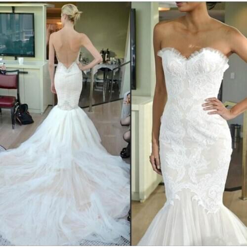 Elegant Mermaid Sweetheart Wedding Dresses Simple Appliques Lace Backless Bridal Gown For Wedding Party Dress Plus Size