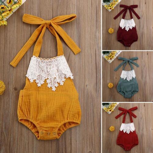 Cute Newborn Baby Girl Lace Halter Bodysuit Jumpsuit Outfits Sunsuit Clothes Set Summer Sleeveless Girl Clothing