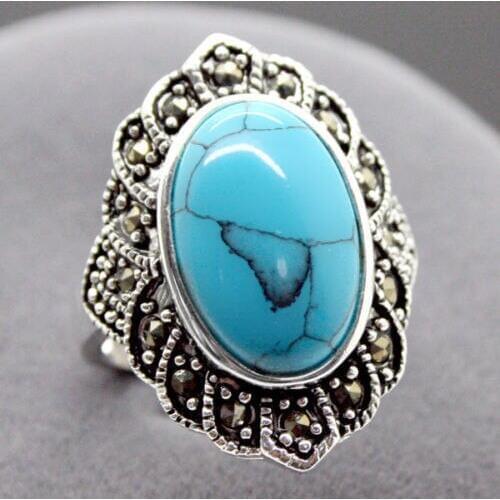 Fashion Natural Tibetan 925 Sterling Ring Jewelry Size 8 9 10