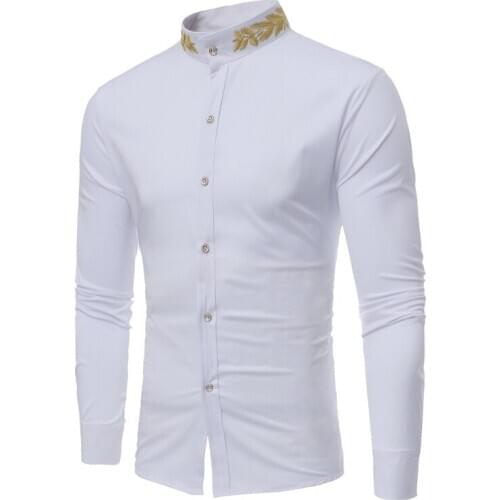 Mens shirt, long sleeve shirt, mens stand collar long sleeve shirt, spring mens wear, mens coat