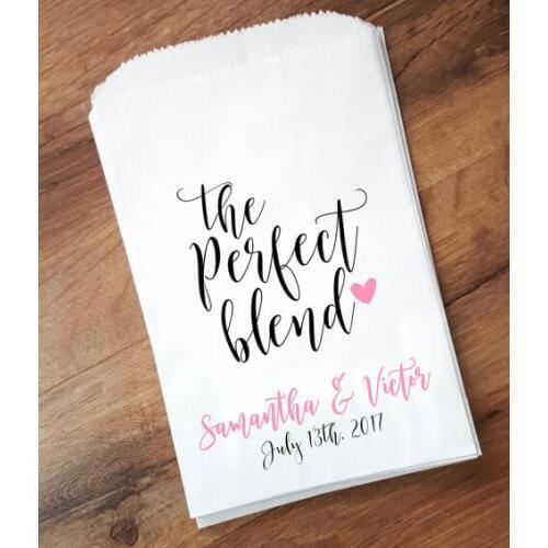 Custom The Perfect Blend Wedding popcorn candy Buffet treats bags BIRTHDAY Bridal baby Shower Bakery Cookie Favors pouches