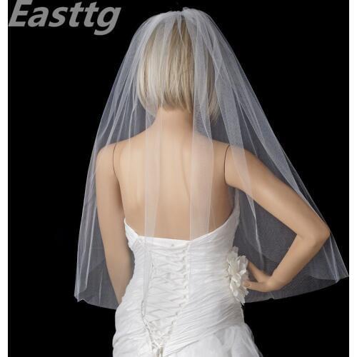 White Ivory one Layer Wedding Elbow Length Cut Edge Bridal Veil with Comb Wedding Accessories Veu de Noiva