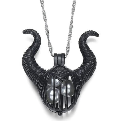 Mistress of Evil Maleficent Necklace Black Horns Pearl Cage Pendant Women Girls Halloween Costume Villain Cosplay Party Jewelry