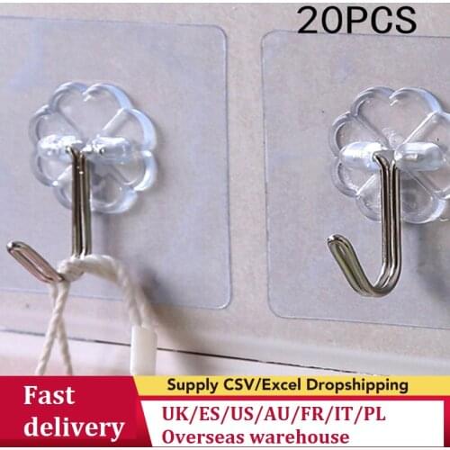 20Pcs Transparent Wall Hooks Waterproof Oilproof Self Adhesive Reusable Seamless Hanging Hook For Kitchen Bathroom Office