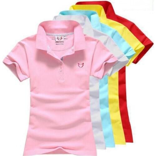 Size S-4XL Women Polo Shirt Spring Summer Cotton Ladies Short Sleeve Tee Female Turn-Down Collar Embroidery Solid Clothes Y45