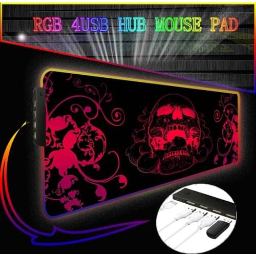 RGB 4 Port USB Hub Gaming Mouse Pad Large Colorful Luminous for PC Computer Desktop 14 Colors Light Desk Mat Gaming Keyboard Pad