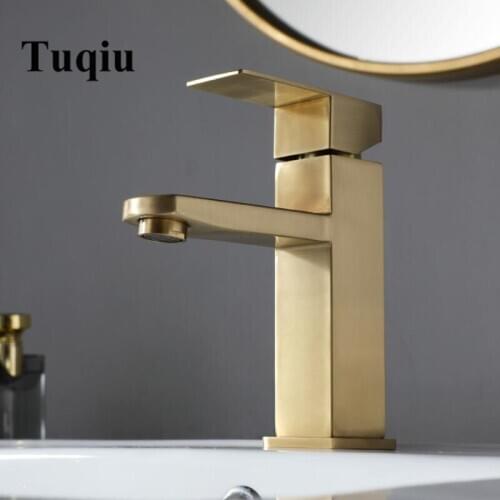 Bathroom Faucet Brushed Gold Basin Faucet Tap Sink Mixer Hot & Cold 304 Stainless Steel Sink Faucet Bathroom Lavotory Faucet