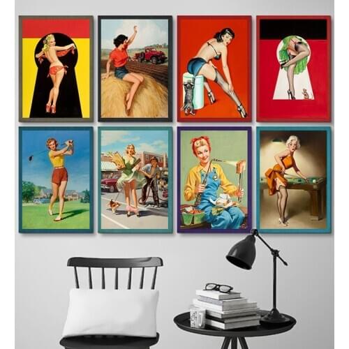 Seductive girl World War II Sexy pin up Girl Wall art Decorative Picture Canvas Painting For Living Room Home