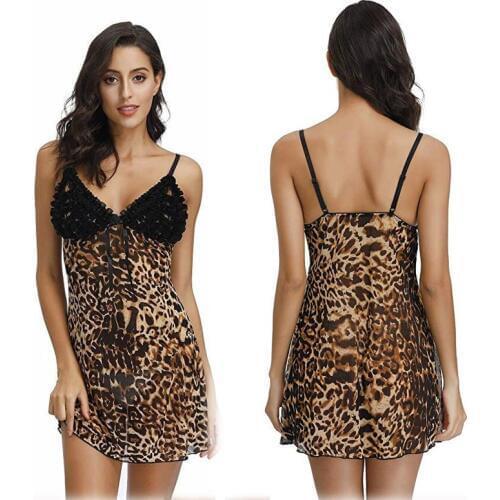 Top Fashion Sexy Leopard Strap WomenS Nightdress New European And American Sexy Underwear Factory Direct Sales