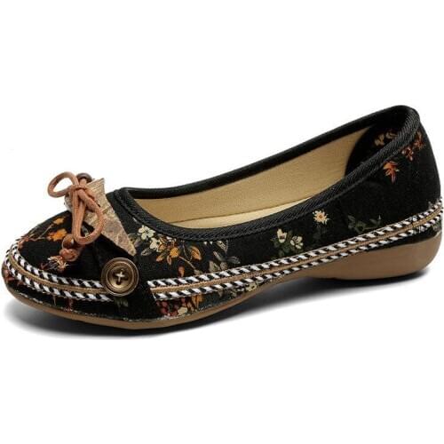 Embroidered Women Flats Flower Slip On Cotton Fabric Linen Comfortable Old Peking Ballerina Flat Shoes Sapato Feminino