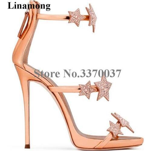 Women Charming Bling Bling Gold Silver Black Stars Glittering Rhinestone Stiletto Heels 10cm 8cm Flat Heel Crystal Wedding Shoes