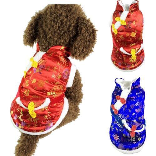 New year pet clothes Chinese style winter warm Tang suit with bag dog clothes puppy clothes pet dog coat pet festival costume