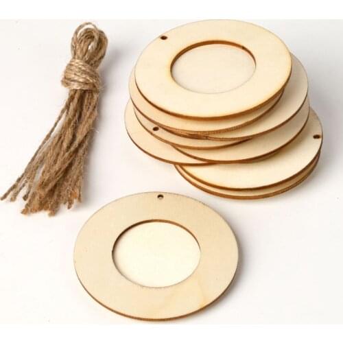10pcs/set Wooden Mini Round Photo Frame Hanging Crafts DIY Handmade With Ropes Home Decoration Ornament