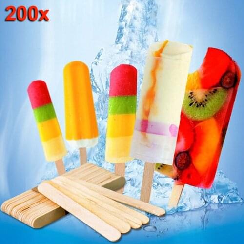 200pcs Wooden Ice Cream Sticks Treat Sticks Freezer Pop Sticks Wooden Sticks Ice Cream Bars 65/93/114/140/150mm DIY Ice Sticks