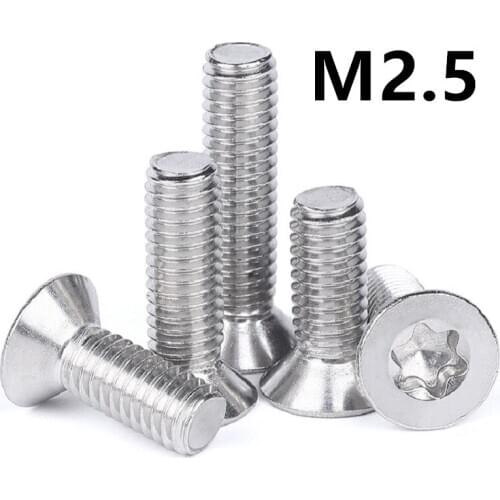 200pcs/lot GB2673 M2.5x4/5/6/8/10/12/14/16/20mm 304 Stainless steel countersunk head torx screw flat six-lobe machine screws