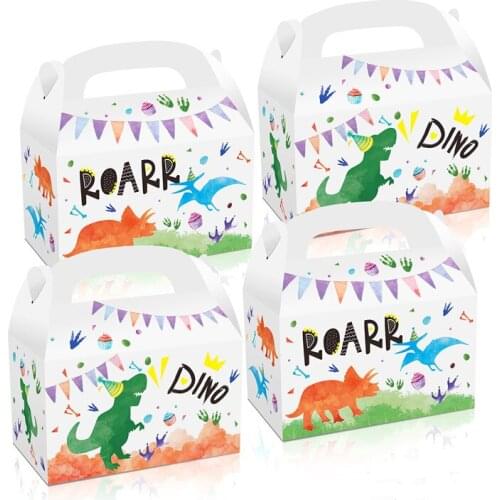 4Pcs Dinosaur Goodie Candy Treat Bags Box Dino Theme Kids Birthday Roar Party Favor Baby Shower Party Supplies