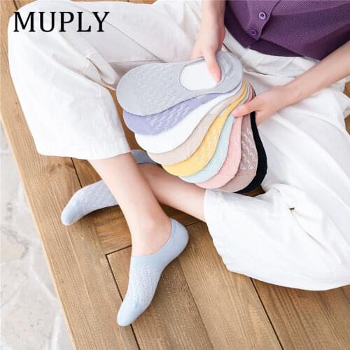 5 Pairs Cotton Women Socks Breathable Anti-friction Solid Snowflake Softable Funny Summer Mouth Prevent Heel Loss Slipper Socks