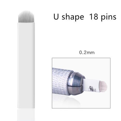 50pcs White U-shape 18 Pins Eyebrow Manual Blades Permanent Makeup Microblading Needles For Manual Tattoo Pen