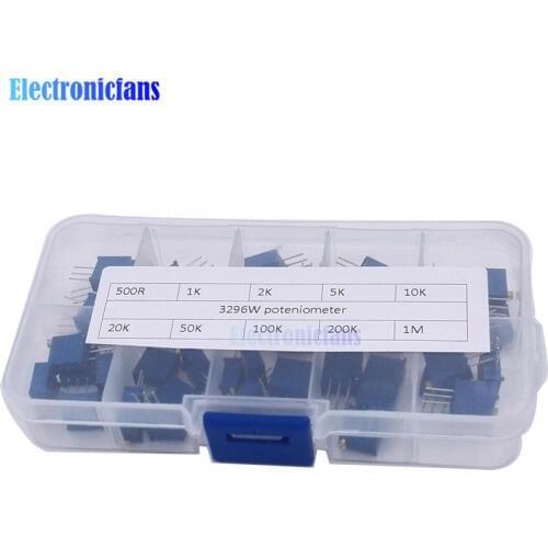 50Pcs/Lot 3296W Multiturn Trimmer Potentiometer Kit High Precision 3296 Variable Resistor 500R 1K 2K 5K 10K 20K 50K 100K 200K 1M