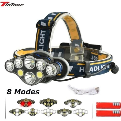 8000LM LED Headlightp 8-Mode USB 18650 Battery Waterproof Camping Flashlight 2021