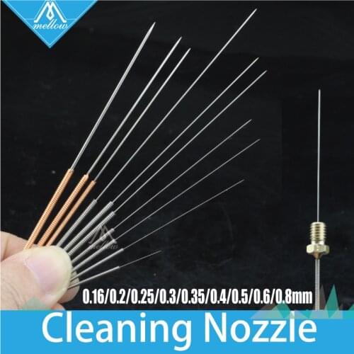 10pcs 3D Printer accessories Reprap Makerbot Mendel Ultimaker Reprap Nozzle cleaning needle 0.16mm--0.4mm--0.8mm for MK7 or MK8