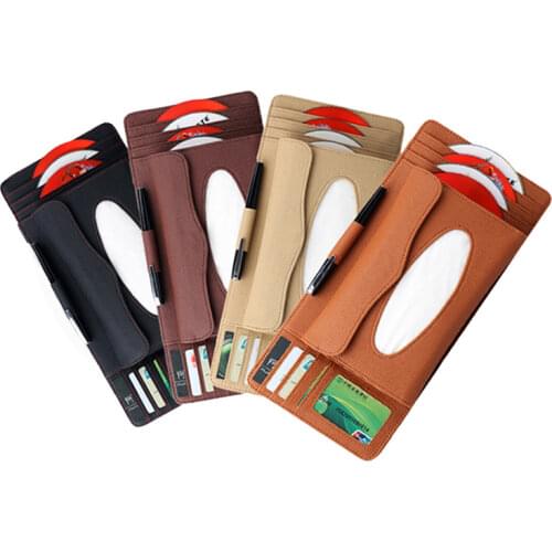 Car Sun Visor Organizer Car Tissue Holder, Sun Visor Napkin Holder Tissue Holder, PU Leather Sun Visor Case Bag for Pen CD Card