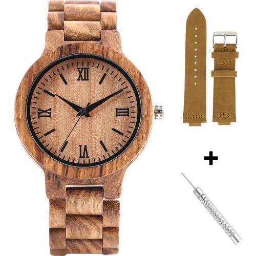 Nature Full Bamboo Watch and Strap Set Simple Full Wood Watch Bamboo Quartz Watches for Male Female Handmade Wooden Clock