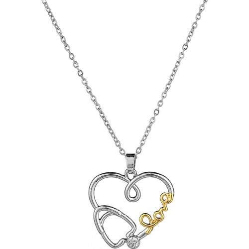 DCARZZ Stethoscope Heart Necklace Stainless Steel Stethoscope Rhinestone Pendant for Doctor Medical Student Gift Nurse Jewelry