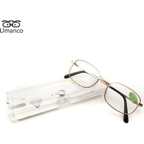 Anti-Fatigue Square Reading Glasses for Women Men Gold Silver Eyeglasses Metal Frame Resin Lens Presbyopia+100~+400