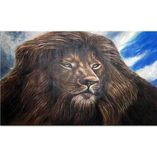 Cheap Bigger Size Handmade Modern Lion Oil Painting On Canvas for Hotel Decor Animal Painting Wall Picture Fast Delivery Gift