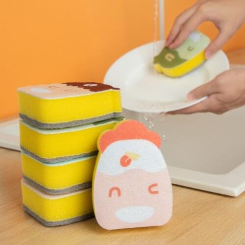Hip-hop Double-sided Decontamination Scouring Pad Cleaning Sponge Kitchen Cartoon Pot Washing Dish Sponge Wiping Cloth