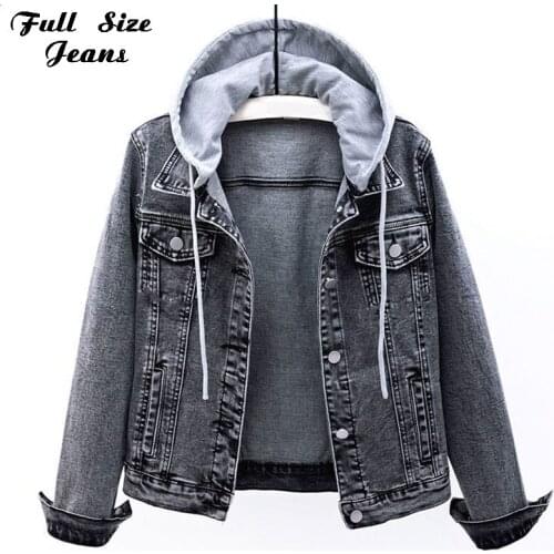 Plus Size Detachable Hood Black Croped Jeans Jacket 4XL Spring Casual Short Jacket Big Breast Women Cardigan Blue Jean Crop Coat