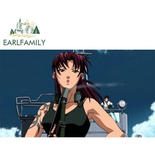 EARLFAMILY 13cm x 6.4cm for Black Lagoon Revy Vinyl Car Wrap Bumper Car Sticker Creativite Sunscreen Decal Surfboard Decoration