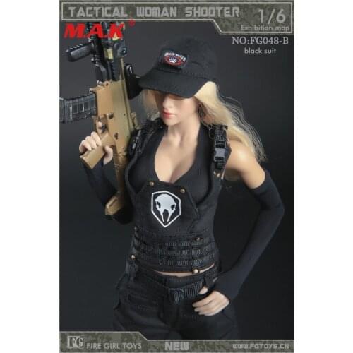 FG048 1:6 female girl Tactical woman sexy lady shooter dark gunner clothing set clothes suits model for 12'' PH HT TTL body
