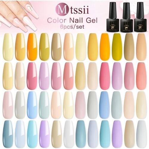 Mtssii 6Pcs Gel Nail Polish Varnish Kit Pure Color Semi Permanent Need Uv Led Lamp Manicure Paint Hybrid Nails Gel Polish