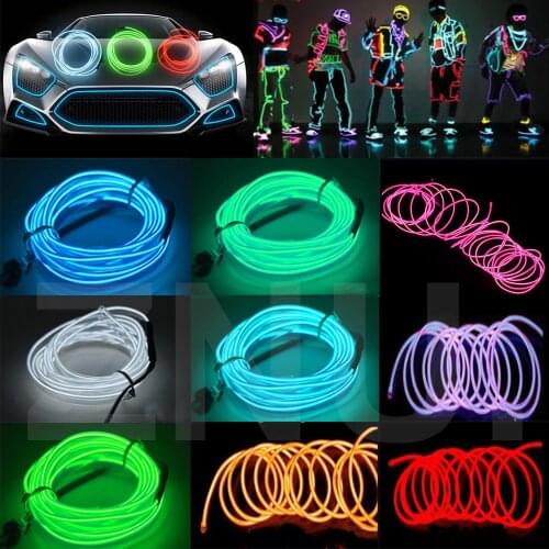 1-5M Battery El Wire Neon Light Car Interior Decoration Flexible EL Neon Wire Rope Tape Cable Halloween DIY Christmas LED Strip