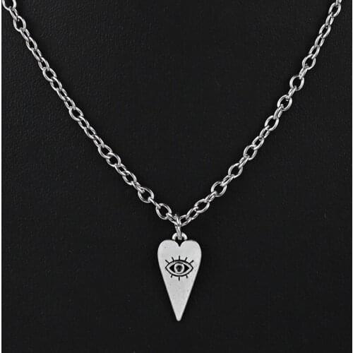Gothic Dark Style Eye Pendant Necklace Love Heart Rock Metal Necklaces Goth Aesthetic Jewellery Design Fit Women Men Punk Gifts