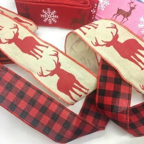 6cm 2Y Wired Tartan Gingham Linen Christmas Ribbon for Handmade Craft Marriage Holidays Deco Gift Floral Packing