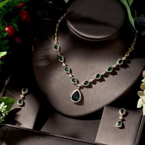 HIBRIDE Fashion Luxury 2pcs AAA Cubic Zircon Crystal Earrings Necklace Set For Women Popular Wedding Jewelry Set Gifts N-1349