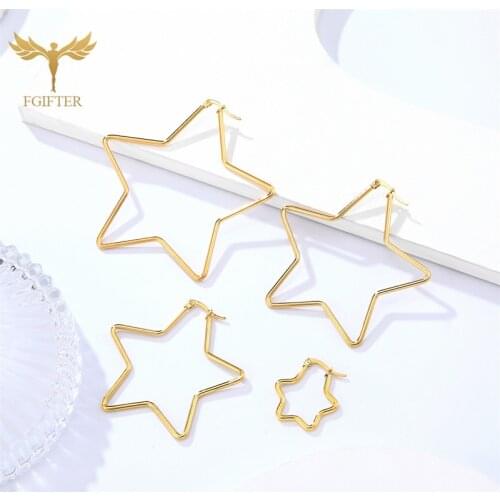 Fashion Star Earrings For Women Gold Color Stainless Steel Hoops Women Ear Jewelry 4 Size Choose