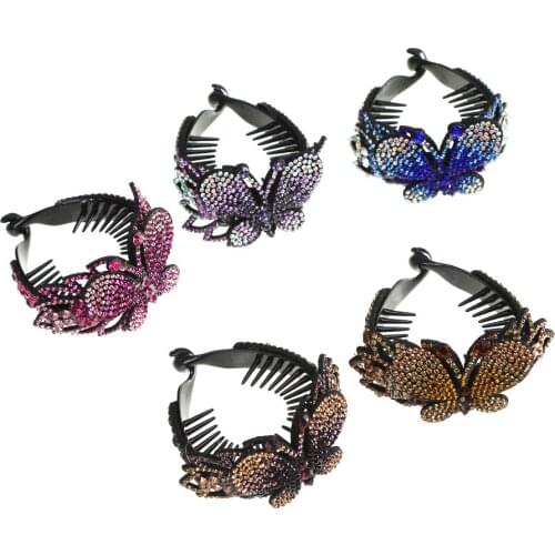 Molans Solid Color Medium Women Hairgrips Butterfly Hot Rhinestone Claw Clip High Quality Womens Accessories Fashion Tiaras
