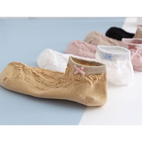 The New Women Fashion Cotton Three-dimensional Bowknot Retro Socks Knitted Colorful Female Short Heel Breathable Cute Girl Socks