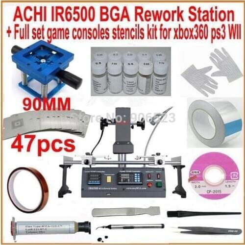 Original ACHI IR6500 infrared BGA rework station + 90mm 47pcs game consoles bga stencils kit for XBOX360 PS3 WII repair