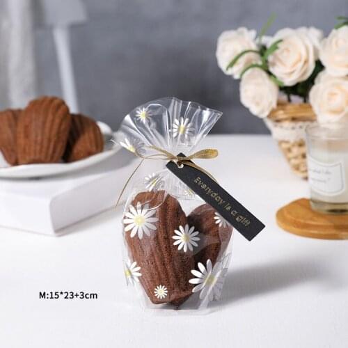 50/100Pcs Transparent PVC Plastic Bags Flower Printed Snack Chocolate Candy Cookie Bags For Baking Packaging Gift Party Favor