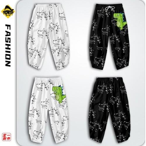 Oversize 6XL Cartoon Dinosaur Printed Men Japanese Pocket Cargo Pants Joggers Harajuku Harem Pants Sweatpant Hip Hop Trousers