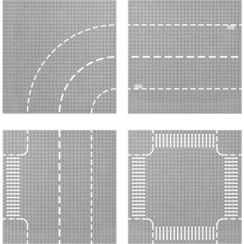 Road Plate Straight Crossroad Curve T-Junction Building Blocks City Street Baseplate Parts Bricks Base Plate Model Toys