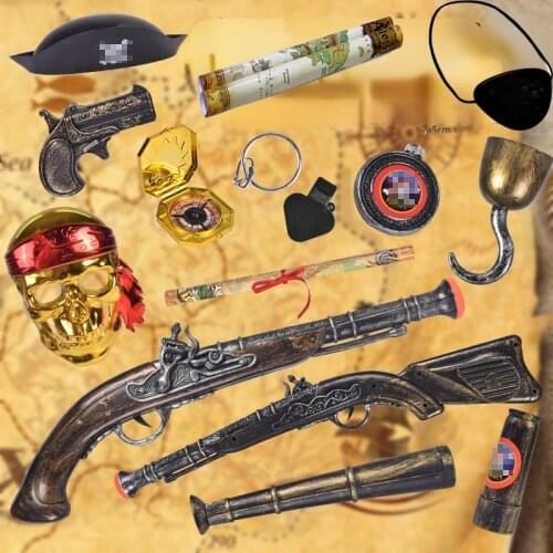 Halloween Birthday Pirate Theme Party Masquerade Hook Hat Skull Glasses Set Simulation Telescope Map Toy Props Costume Kids Gift