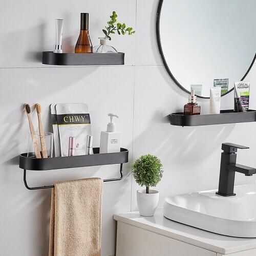 Bathroom Space Aluminum Corner Shelf Bath Square Basket Hotel Single layer Storage Rack Shower White Wall Shelf 30/40/50cm Black