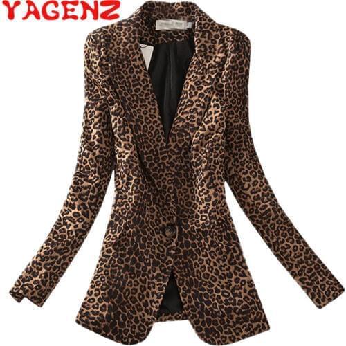 YAGENZ Spring Autumn Leopard Jacket Women Basic Jackets Korean Fashion OL Leopard Short Coat Casual Jackets Bomber Female 434