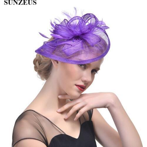 Linen Feathers Wedding Hats Colorful Bridal Hats 2020 Wedding Accessories Womens Formal Occasion Hair Accessories SH34